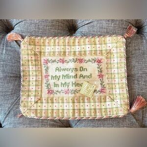 Embroidered Accent Pillow Pink and Green are main colors.
NWT